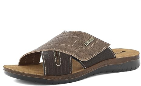 inblu Herren Ciabatte Uomo Con Incrocio E Chiusura A Strappo, Plantare In Vera Pelle Hausschuh, Dunkelbraun, 44 EU