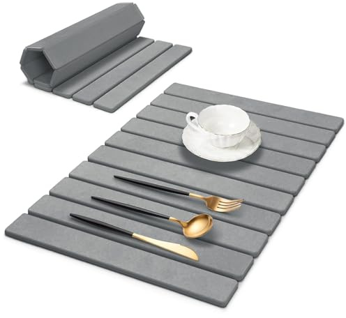 DAWNTREES Stone Drying Mat for Kitchen Counter, 40x30 cm Large Stone Dish Drying Mat Foldable, Absorbent Diatomaceous Earth Bath Mat Quick Dry for Kitchen Dishes Bottles Cups Bathroom Any Countertop