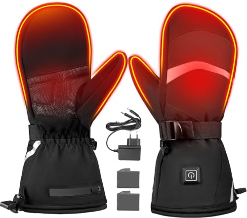 Moteoza Guantes Calefactables con Batería 3000 mAh, Impermeable, Antideslizante, 3 Ajustes de Temperatura, Pantalla Táctil, Guante Calefactore Eléctricos para Moto esquí, Acampada, Senderismo (XL)