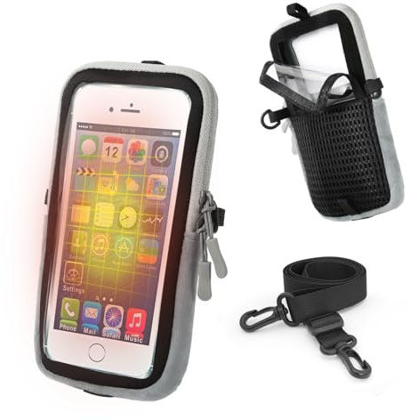 SenMore Mobiltelefonfodral i termiskt läder kompatibelt med iPhone, Huawei, Xiaomi, Samsung, Huami, USB-uppvärmning, köldbeständig, vattentät hållbar multifunktionell smartphone skyddsfodral. Svart