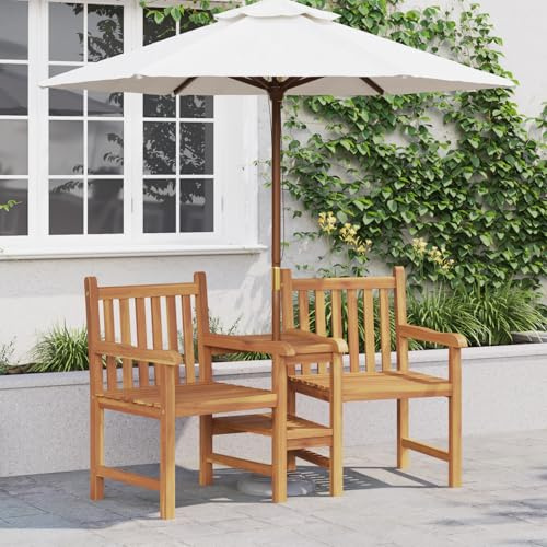IBUQDDV Outdoor-Stühle mit Regal Braun 152 x 63 x 89 cm Teak-Massivholz Gartenmöbel Sessel mit Ablagefläche für Terrasse und Außenbereich