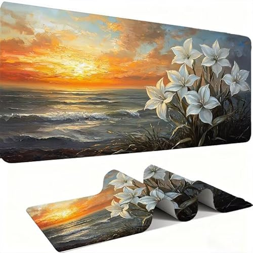 Tapis de Souris AAA XXL 800 x 400 mm Grand Tapis de Bureau Bords Cousus Imperméable Antidérapant,Ordinateur Portable Améliore la précision et la Vitesse. pour Gamer, Ordinateur, PC, Blanc Lys w0w-955