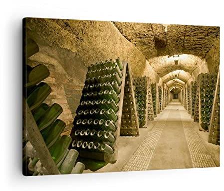 Moderne Impression sur Toile Cave à vin bouteilles sous-sol Image Tableau Decoration Murale 70x50cm Deco Cadre Décoration Salon Chambre Horizontal Tableaux Decoratifs Muraux Art Wall AA70x50-0366