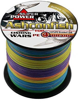 Ashconfish - Filo da pesca intrecciato super forte, 4 fili, 100 m, corda da pesca da 4,5 kg, resistente all'abrasione, incredibile superline Zero Stretch diametro piccolo, multicolore