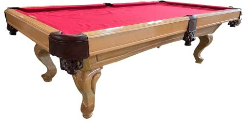 8 Ft. Billardtisch Tunierpoolbillard Poolbillard Modell Webster Nr.16 Farbe: Natur Tuchfarbe Rot Pool Billard mit 3cm starken Schieferplatten Maß:254x142cm