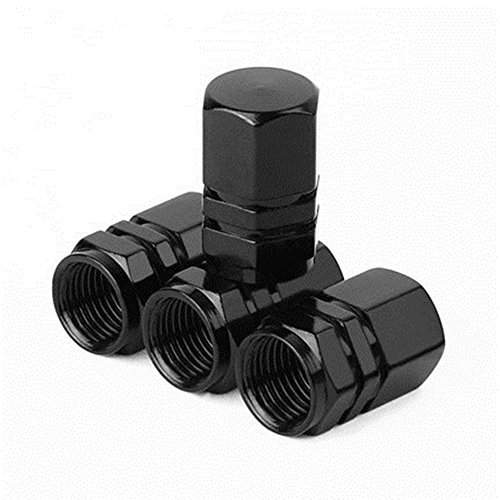 RAILONCH Auto Reifen Ventilkappen Aluminiumlegierung Universal Rad Staubschutzkappen für Auto Auto Staubdicht Kappe Reifen Radschaft Luft Ventilkappe, 4Stück (Hexagon Schwarz)