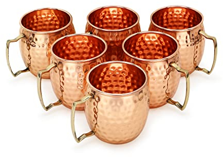 Zap Impex - Cobre martillado de cobre puro - Mule de Moscú - Ideal para todas las bebidas frías Bar o para el hogar Juego de regalo grande de 6