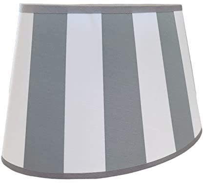 Lampenschirm für Tisch- und Stehlampe Ø 30cm | E27 | Oval Konische Form 20 x 30 x 18 cm | Grau Weiss Gestreift | Für Tischleuchten