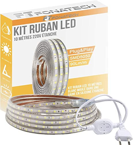 FonaTech Strisce led 220V 10 metri per esterni IP65 Striscia esterno impermeabile bianco caldo 3000K strip led