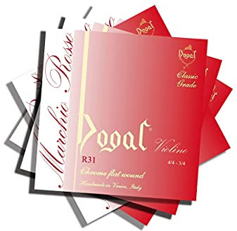 Dogal® »R31A VIOLIN SET MARCHIO ROSSO 1/2-1/4 CHROME STEEL« Corde per Violino - Chrome Flat Wound - Ball End