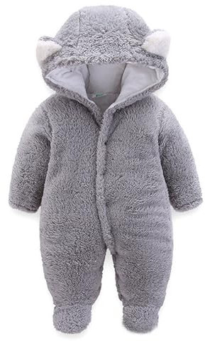 Voopptaw Warm Baby Winter Jumpsuit Fleece Romper Suits Cute Thick Bear Snowsuit for 0-12months (0-3Months, Grey)