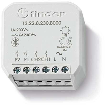 Finder Relè multifunzione Bluetooth YESLY Tipo 13228230B000 2 contatti. Adatto per controllo di luci e ventole. Programmabile tramite App Finder YOU