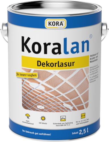 KORA® Koralan® Dekorlasur für Holz – Holzschutzlasur innen & außen, wetterbeständig, UV-beständig, schnelltrocknend, geruchsarm, für Fassaden, Fenster, Türen, etc. (Antikgrau, 2,5 Liter)