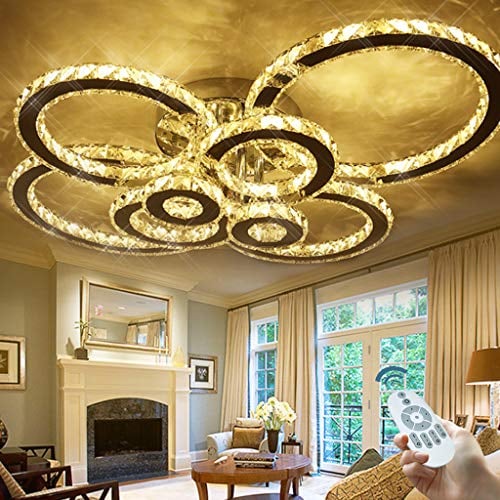 Kristall LED Deckenleuchte Moderne 8-Ring Deckenlampe 62W Edelstahl Spiegel Deckenbeleuchtung Esszimmer Schlafzimmerlampe Wohnzimmer Villa Küche Kronleuchter Büro Beleuchtung Pendelleuchte,Dimming
