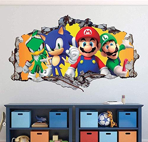 CSCH Wandtattoo 3D Aufkleber Wandtattoo Kunst Dekor 3D Smashed Sonic The Hedgehog Aufkleber Wandbild Kinder Geschenk