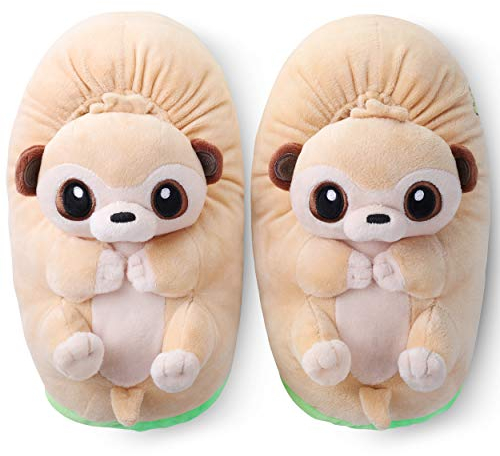 corimori – Joey das Erdmännchen, Plüsch Hausschuhe, Tier Pantoffeln für Kinder und Erwachsene, EU Einheitsgröße 34 bis 44 (Beige)