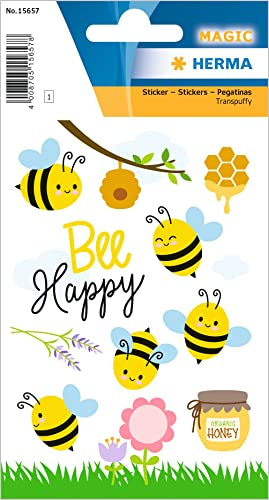 HERMA 15657 Aufkleber Bienen klein, 12 Stück, Tiere Sticker mit Honig Bienenwaben Bienennest Motiv, Kinder Etiketten für Fotoalbum Tagebuch Poesiealbum Scrapbooking Geburtstag Dekoration DIY Basteln