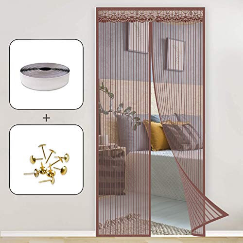 GOUTUI Magnetica per Zanzariera 120x205cm Anti Zanzare Insetti Zanzariere su Misura Rete di Ottima qualità,Easy to Install per Scorrevole Legno, Ferro, in Alluminio Porte, Marrone A