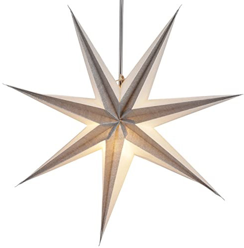 GURU SHOP Faltbarer Advents Leucht Papierstern, Weihnachtsstern 60 cm - Teva 3D Silver in, Papiersterne 60 cm