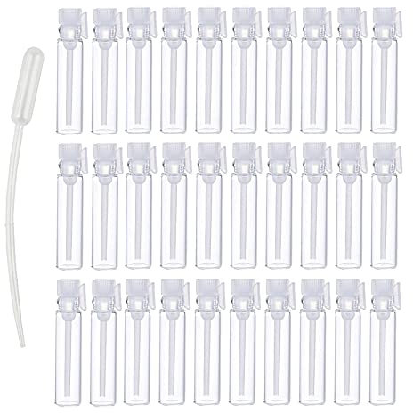 BasicPacking 240 pezzi 3 ml Mini Bottiglia di Profumo da Viaggio in Vetro con coperchi de Bianco Fiala tester per Campioni di profumo, oli essenziali, aromaterapia + 20 x 0.5ml Pipetta