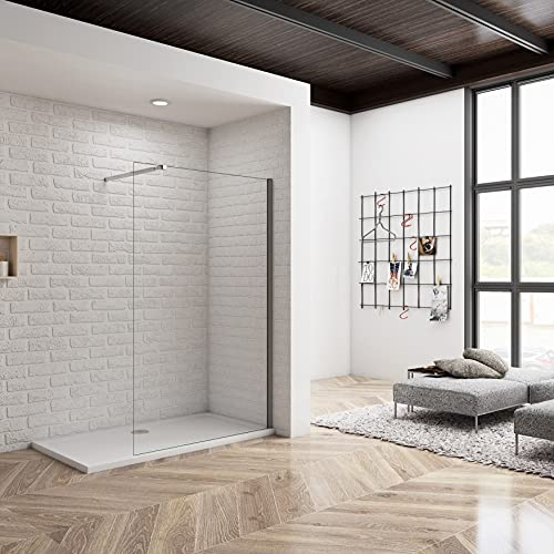 Acezanble paroi de douche à l’italienne 60x200cm,paroi fixe, 8mm verre trempé anticalcaire avec une barre de fixation extensible