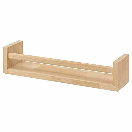 Optimal Products Spice Jar Rack Natural Wood Wooden Wall Mounted Shelves Racks Multi Use Books Shelf Kids Storage Stand Kitchen Bathroom Unit (Natural (40 x 10 x 9 cm), 1)