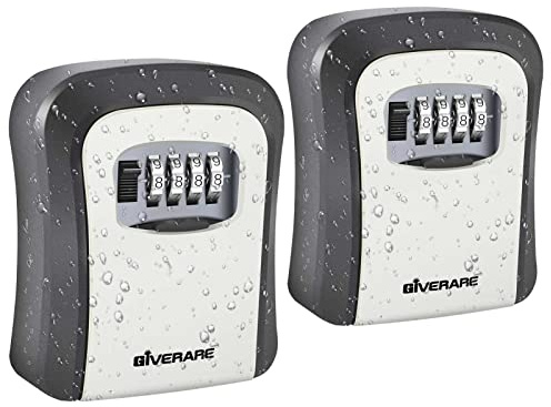 GIVERARE 2 PACK Key Lock Box, Wall Mount 4 Digits Combination Lockbox, Waterproof Outdoor Key Hider, Resettable Safe Security Password Box with Mounting Kit & Dust-proof Cover-Grey