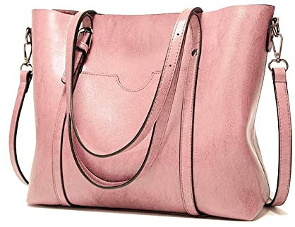 Womens Handbags Soft Leather Large Capacity Retro Vintage Top-Handle Casual Pocket Tote Shoulder Cross-Body Bags Pink