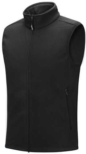 Outdoor Ventures Men's Full-Zip Polar Fleece Gilets Lightweight Outerwear Vest Warm Body Warmer Sleeveless Jacket for Hiking, Golf, Running (Black, 2XL)