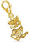 Goldene Hufeisen Vogel Eule auf Ast Karabiner Charm Anhänger für Bettelarmband aus 925 Sterling-Silber Vergoldet