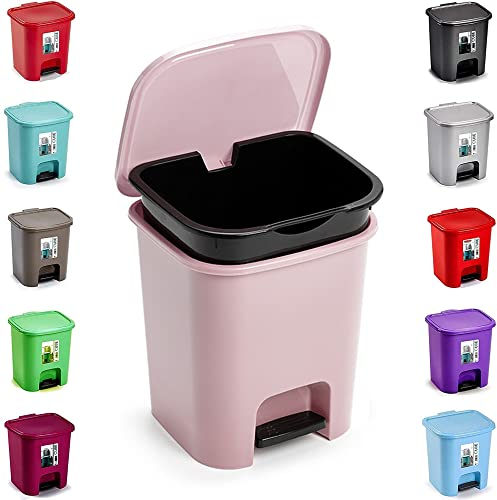 plastific Foot Pedal Bin Dustbin Rubbish Paper Waste Kitchen Office Plastic Bins (Pink with Removable Inner Bucket, 7.5L)
