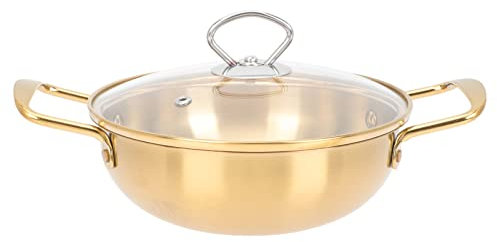Happyyami Koreanischer Nudel Pot Golden Ramen Ramyun Pot Edelstahl Nudeln Topf Golden Ramen Kochtopf mit Griff Und Deckel für Küchenkochgeschirr 18Cm