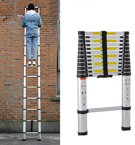 Scala telescopica in alluminio, 2,6m, Scala telescopica Pieghevole scala allungabile, scaletta antiscivolo, scaletta multifunzione, portata 150 kg