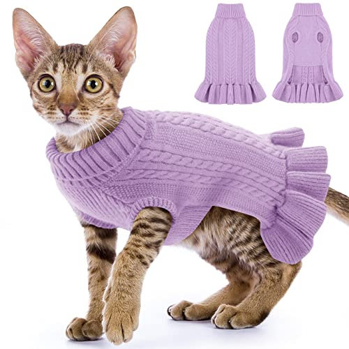 Winter Warmer Hundepullover Prinzessin Kleid, Hund Pullover Klein Hunde Pullis Sweater für Katzen Chihuahua Kleidung Bulldogge Welpenpullover Kleine Mittel Grosse Katze, Purple S