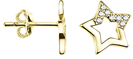 SOFIA MILANI - Boucles d'Oreilles pour Femme en Argent 925 - Plaqué Or - avec Pierre de Zircon - Boucles d'Oreilles avec Motif en Forme de Clous d'Étoile - 20733