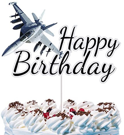 Military Airplane Cake Topper Fighter Jet Party Supplies for Men Boy Air Force Party Decorations Travel Cool Plane Cake Decor Black Glitter Aircraft Happy Birthday Decorations