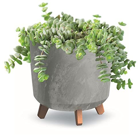 Blumentopf mit Füßen Pflanzkübe D 30 cm Grau Kunststoff Töpfe mit Einsatz Beton Optik Übertöpfe Geldbaum Kakteen Gummibaum