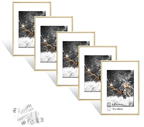 Dmyifan 5er Bilderrahmen 15×20 cm Holz Set, Fotorahmen mit Plexiglas, Hoch- und quer aufhängbarer Rahmen für Fotos. Portraits | Picture Frame