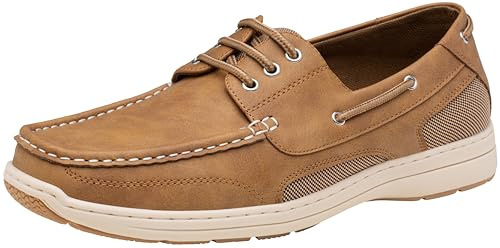 Vostey Men's Loafers & Slip-ons 3-Eye Boat Shoes Men Comfortable Casual Loafers for Men (BMY3005 tan 10.5)