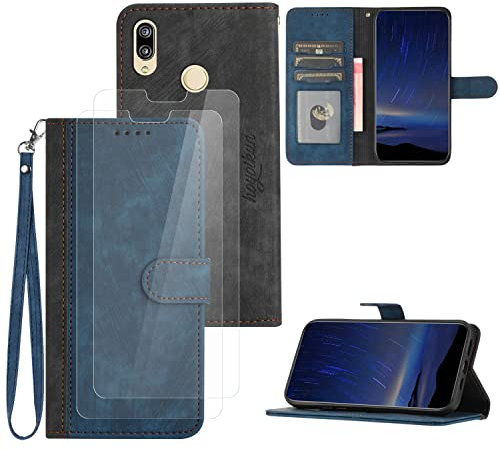 Hoyoikun Funda Compatible con Huawei P20 Lite,Regalar 2 Piezas Protector de Pantalla.Flip Leather Edition,Funda de Cuero PU con Cáscara de TPU,[Soporte Plegable] [Cierre magnético]-Azul