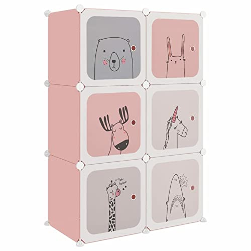 Tidyard Kinderschrank Modular Würfelregal mit 6 Würfeln Rosa PP Würfel-Regalsystem Kinderregal Kunststoffschrank Würfel-Schrank 74 x 36,5 x 108 cm (L x B x H),PP (Polypropylen), Stahl,Rosa