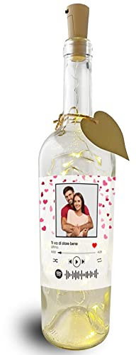 STAMPATEK Bottiglia Lampada Personalizzata con Foto e codice Spotify, Regali San Valentino per Fidanzati, Idee Regali per Lei Natale, Lampada Led da Comodino per regalo ragazza BTL31