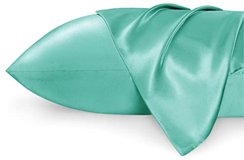 Bedsure Satin Pillowcase for Hair - Similar to Silk Pillowcase, Cooling Pillow Cases 2 Pack with Envelope Closure, Gifts for Women, Queen & Standard Size 50x75 cm, Viridis Green