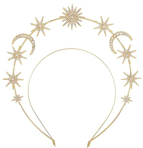 Zoestar Halo Crown Stirnband Stern Kristall Haarband Glitzernde Strass Kopfschmuck Göttin Hochzeit Haar Tiara Party Kostüm Haarschmuck für Frauen und Mädchen, 1 Stück (Gold 2)