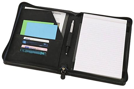 MoreThanHip Brighton Luxus Schreibmappe A5 Matt Schwarz - Handgefertigte Dokumentenmappe mit Reißverschluss aus Öko-Leder Premium