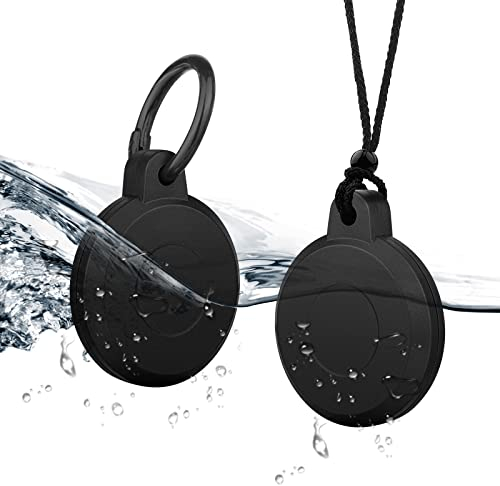 Porte-clé Airtag étanche avec Collier,Porte-clés et étui de Protection à Couverture complète,Personnes âgées,Animaux de Compagnie et vêtements. (Lot de 2 Noir Obsidienne)