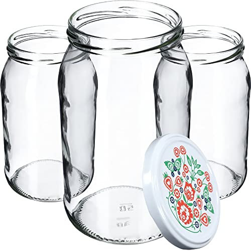 KADAX Weckgläser 900 ml, Sturzglas zum Einlegen, Einkochgläser für Schraubdeckel, Einmachglas verwendbar als Marmeladenglas, Vorratsglas, Konservenglas (24 Stück, Folklore)