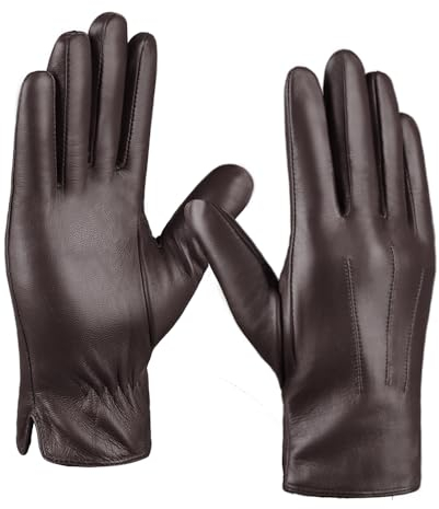 MGGMOKAY Herren Lederhandschuhe Kaschmir gefüttert,Braun,S