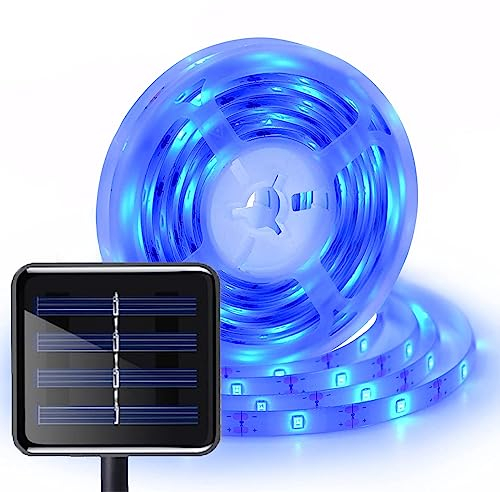 DINOWIN Solaire Ruban LED 3 M étanche Bande Led 2835 90 LED Chambre Lumineuse Bande Auto-adhésif Flexible DIY Led Ruban Decoration avec jardin, mariage (Bleu)