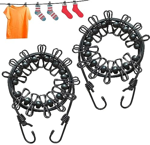 katmerio 2 Pezzi Stendibiancheria da Esterno,Retrattile Elastico Portatile Regolabile filo per stendere,con 12 Clip di Posizionamento Ganci Stendibiancheria,Uso Esterno, Interno e da Viaggio